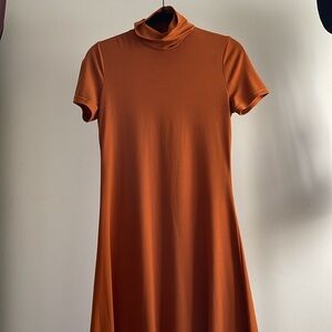 SHEIN turtle neck short sleeve orange A line dress